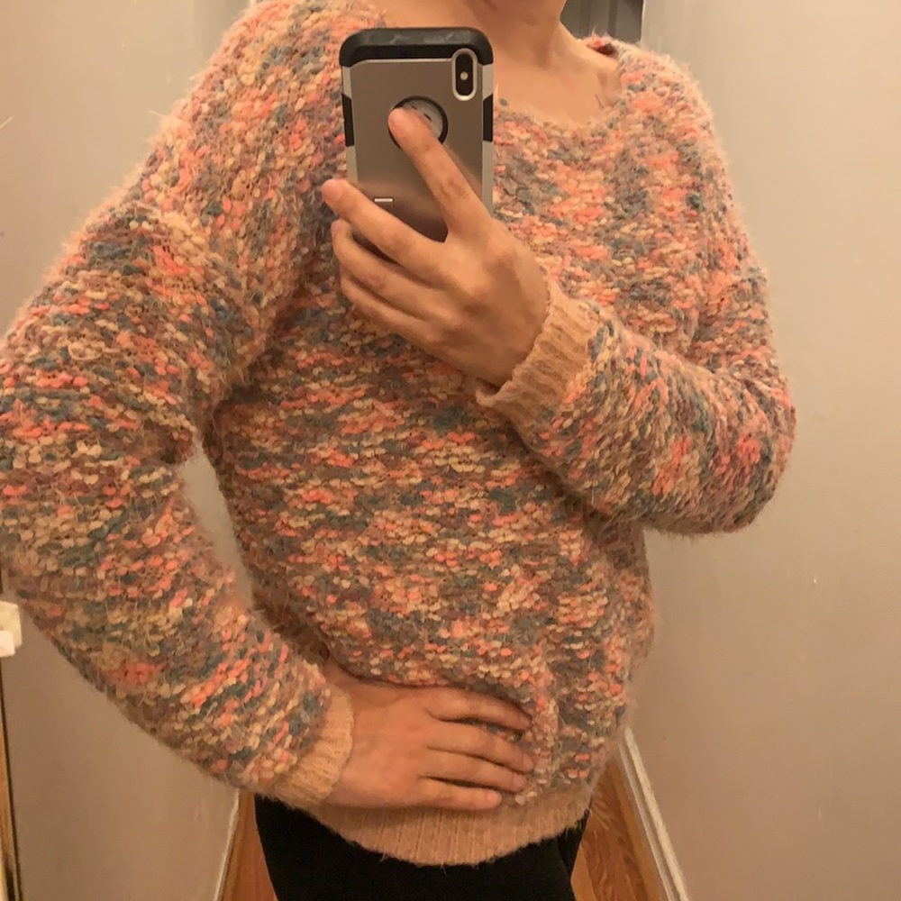 BCBGeneration Fuzzy Pink Combo Sweater M/L